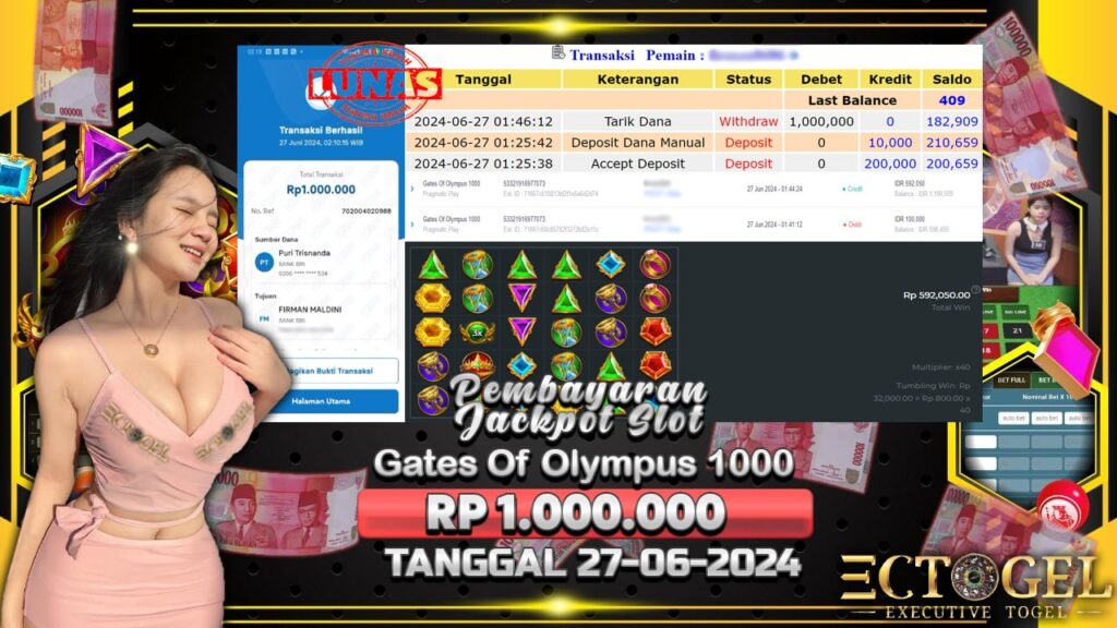 BUKTI JACKPOT SLOT GATES OF OLYMPUS 1000 TERPERCAYA DI INDONESIA TGL 27-06-2024