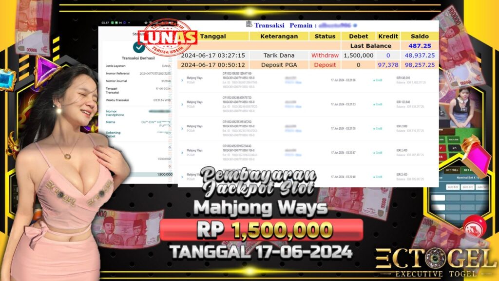 BUKTI JACKPOT SLOT MAHJONG WAYS TERPERCAYA DI INDONESIA TGL 17-06-2024