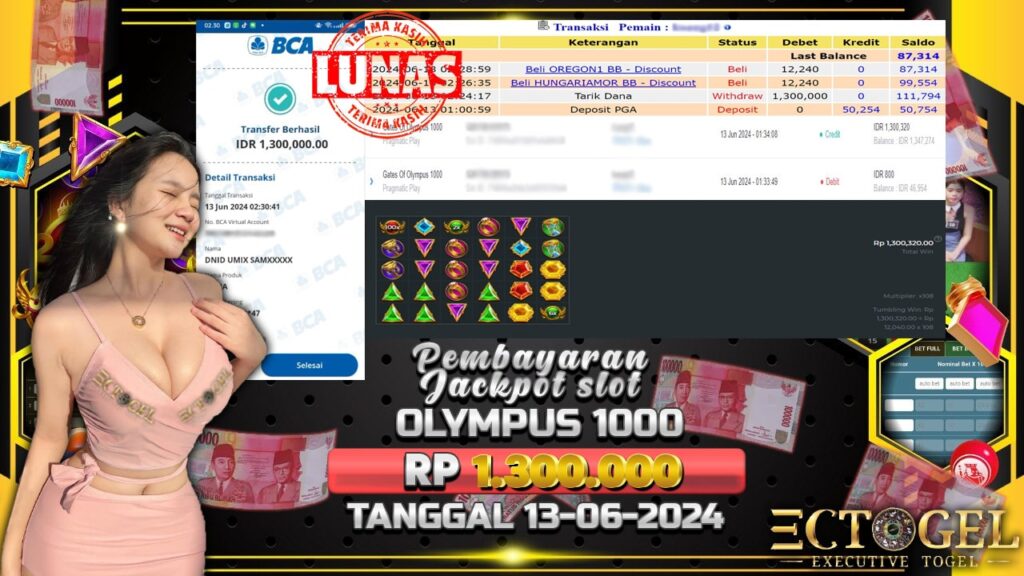 BUKTI JACKPOT GATES OF OLYMPUS 1000 TERPERCAYA DI INDONESIA TGL 13-06-2024