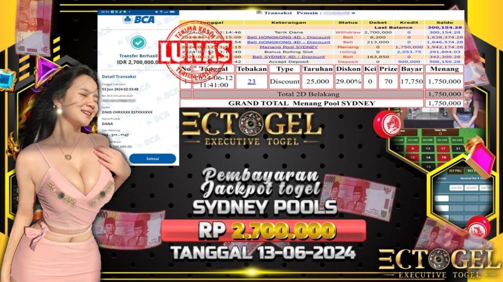 BUKTI JACKPOT TOGEL POOL SYDNEY TERPECAYA DI INDONESIA TGL 13-06-2024