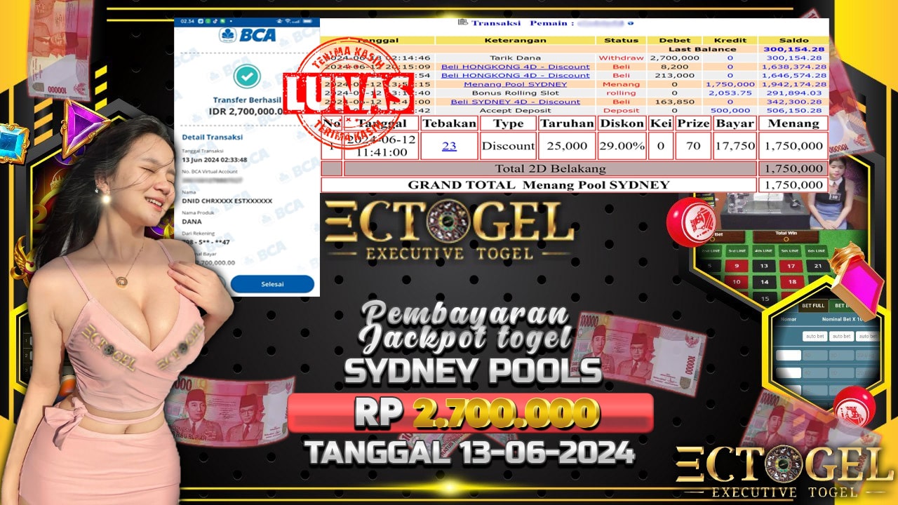 BUKTI JACKPOT TOGEL POOL SYDNEY TERPECAYA DI INDONESIA TGL 13-06-2024