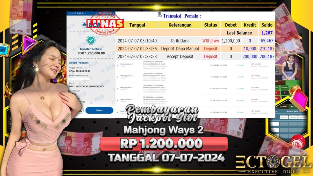 BUKTI JACKPOT SLOT MAHJONG WAYS 2 TERPERCAYA DI INDONESIA TGL 07-07-2024