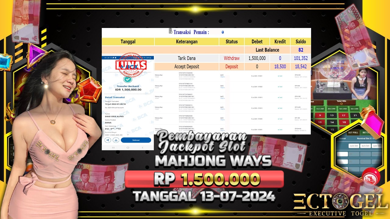 BUKTI JACKPOT SLOT MAHJONG WAYS TERPERCAYA DI INDONESIA TGL 13-07-2024