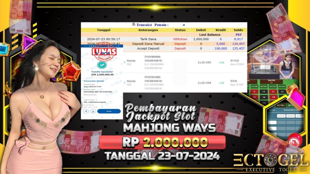 BUKTI JACKPOT SLOT MAHJONG WAYS TERPERCAYA DI INDONESIA TGL 23-07-2024