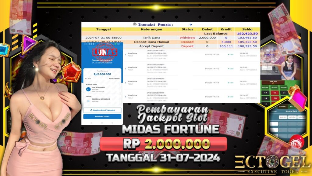 BUKTI JACKPOT SLOT MIDAS FORTUNE TERPERCAYA DI INDONESIA TGL 31-07-2024