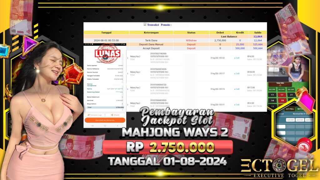 BUKTI JACKPOT SLOT MAHJONG WAYS 2 TERPERCAYA DI INDONESIA TGL 01-08-2024