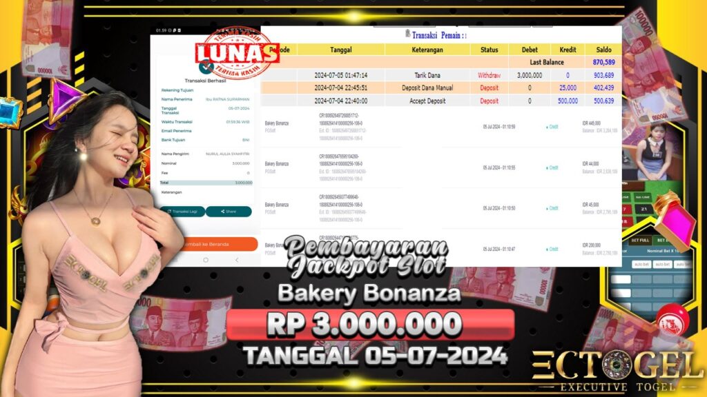 BUKTI JACKPOT SLOT BAKERY BONANZA TERPERCAYA DI INDONESIA TGL 05-07-2024