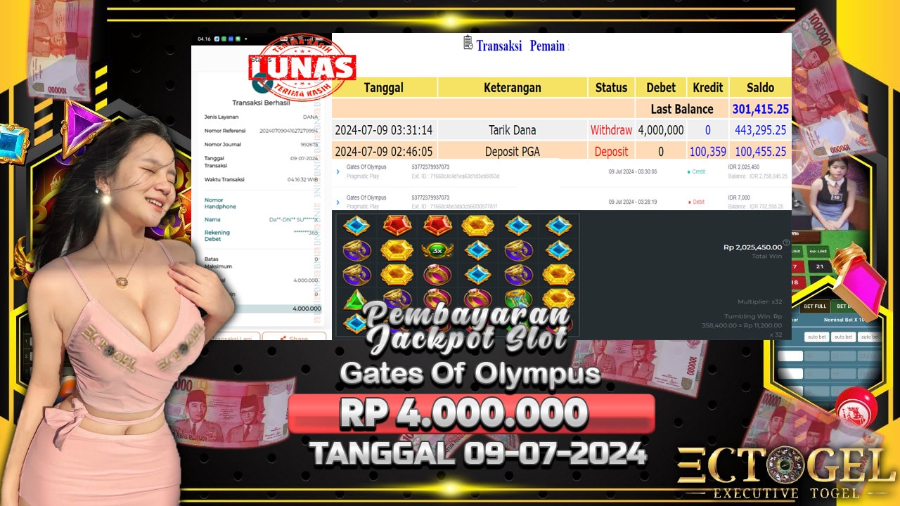 BUKTI JACKPOT SLOT GATES OF OLYMPUS TERPERCAYA DI INDONESIA TGL 09-07-2024