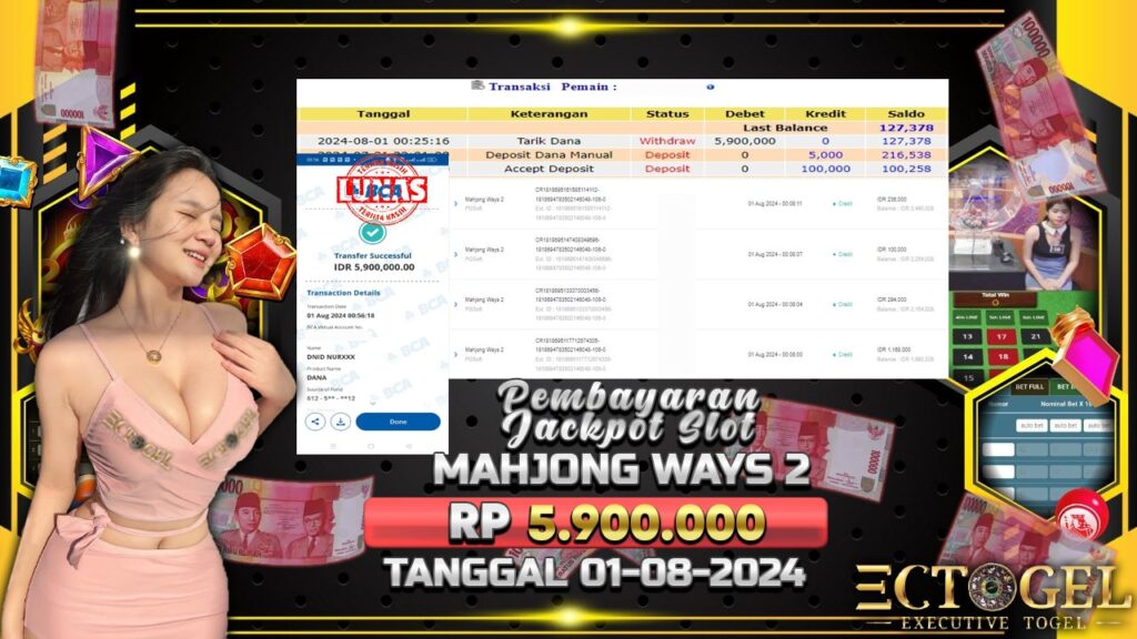 BUKTI JACKPOT SLOT MAHJONG WAYS 2 TERPERCAYA DI INDONESIA TGL 01-08-2024