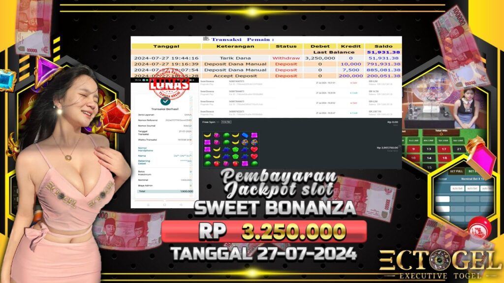 BUKTI JACKPOT SLOT SWEET BONANZA TERPERCAYA DI INDONESIA TGL 27-07-2024