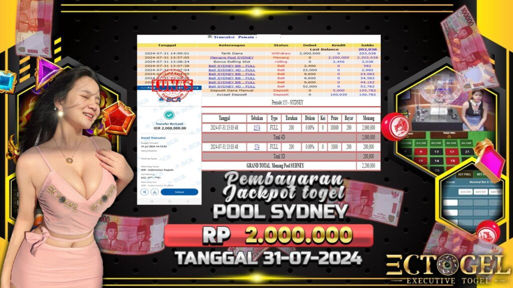 BUKTI JACKPOT TOGEL ONLINE POOL SYDNEY TERPERCAYA DI INDONESIA TGL 31-07-2024