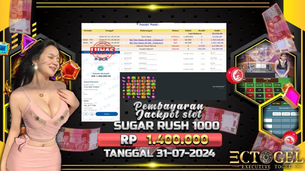 BUKTI JACKPOT SLOT SUGAR RUSH 1000 TERPERCAYA DI INDONESIA TGL 31-07-2024