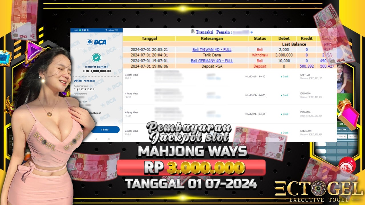 BUKTI JACKPOT SLOT MAHJONG WAYS TERPERCAYA DI INDONESIA TGL 01-07-2024