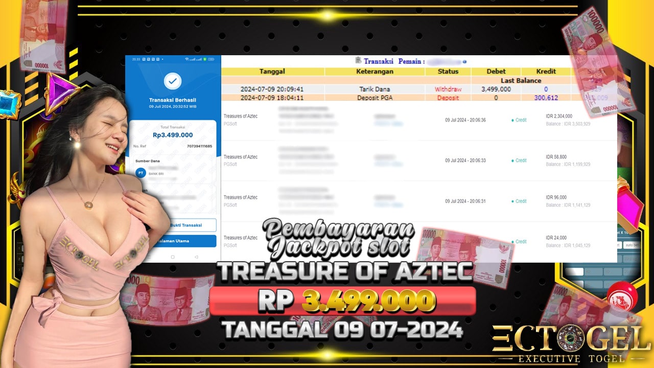 BUKTI JACKPOT SLOT TREASURES OF AZTEC TERPERCAYA DI INDONESIA TGL 09-07-2024