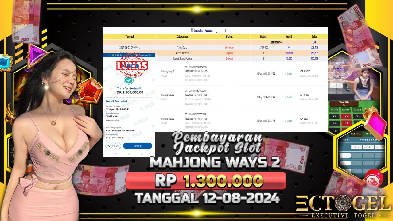 BUKTI JACKPOT SLOT MAHJONG WAYS 2 TERPERCAYA DI INDONESIA TGL 12-08-2024