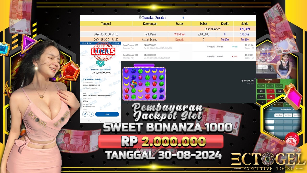 BUKTI JACKPOT SLOT SWEET BONANZA 1000 TERPERCAYA DI INDONESIA TGL 30-08-2024