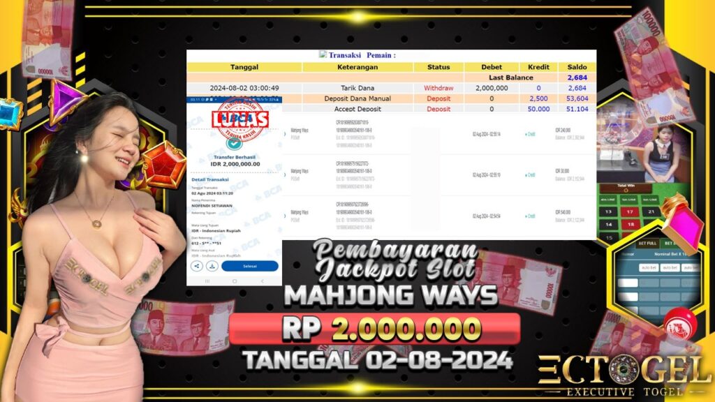 BUKTI JACKPOT SLOT MAHJONG WAYS TERPERCAYA DI INDONESIA TGL 02-08-2024