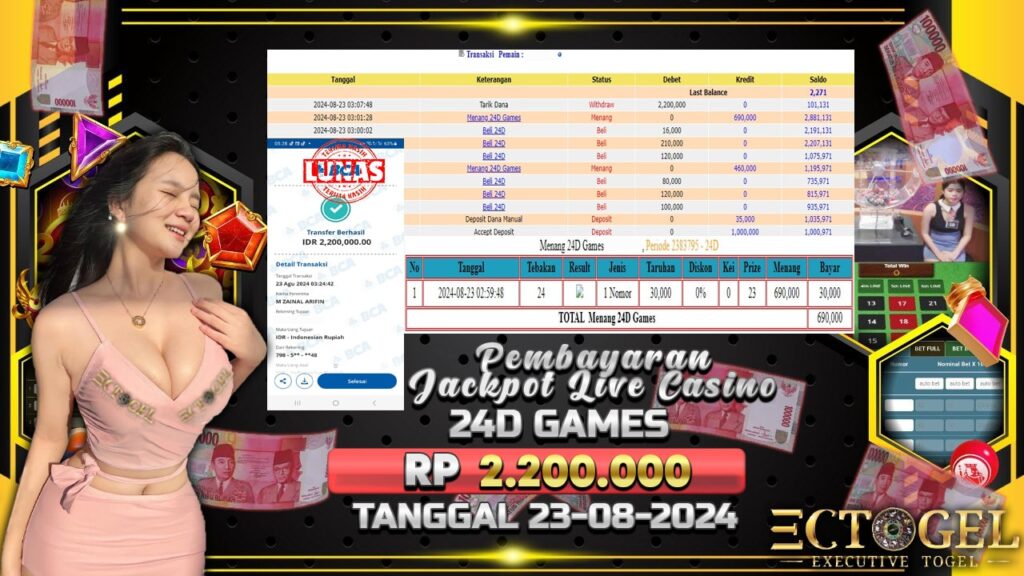 BUKTI JACKPOT LIVE CASINO 24D GAMES TERPERCAYA DI INDONESIA TGL 23-08-2024