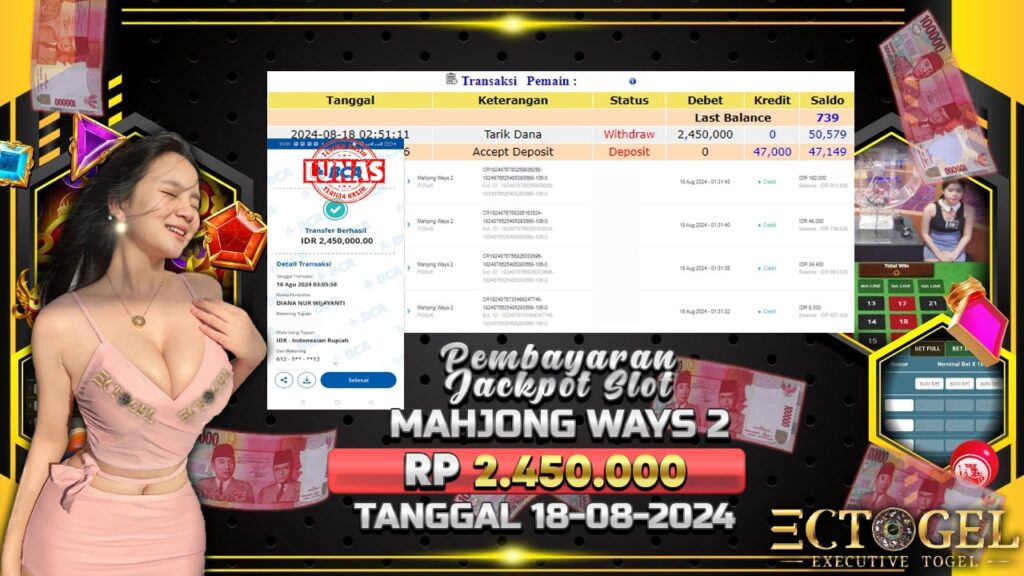 BUKTI JACKPOT SLOT MAHJONG WAYS 2 TERPERCAYA DI INDONESIA TGL 18-08-2024