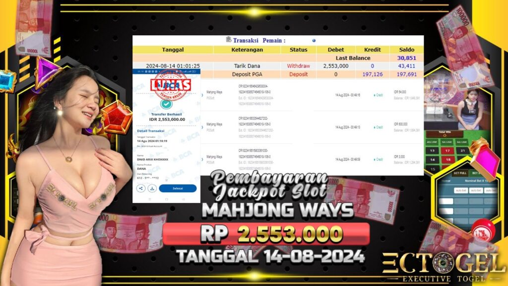 BUKTI JACKPOT SLOT MAHJONG WAYS TERPERCAYA DI INDONESIA TGL 14-08-2024