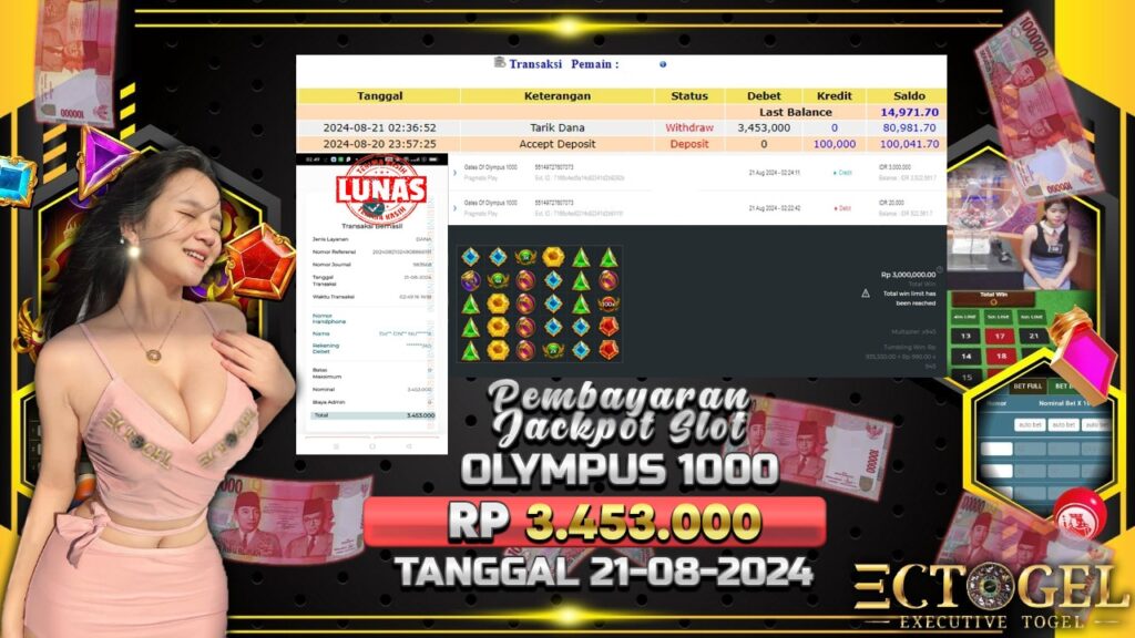 BUKTI JACKPOT SLOT GATES OF OLYMPUS 1000 TERPERCAYA DI INDONESIA TGL 21-08-2024