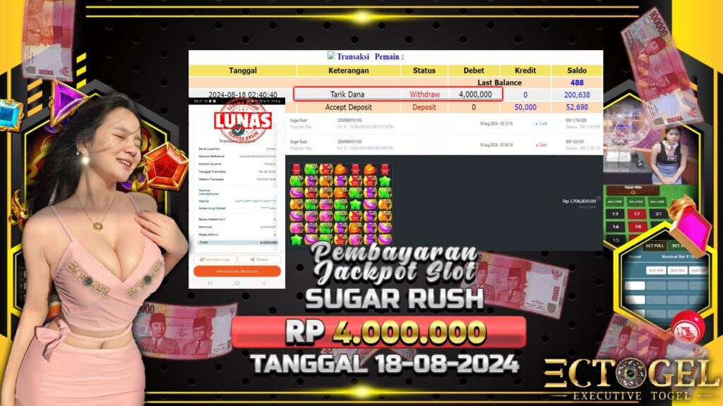 BUKTI JACKPOT SLOT SUGAR RUSH TERPERCAYA DI INDONESIA TGL 18-08-2024