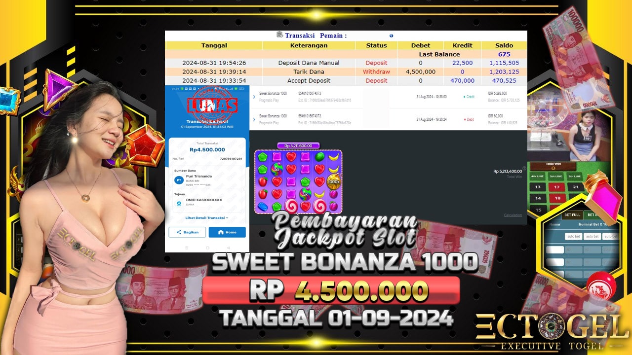 BUKTI JACKPOT SLOT SWEET BONANZA 1000 TERPERCAYA DI INDONESIA TGL 01-09-2024