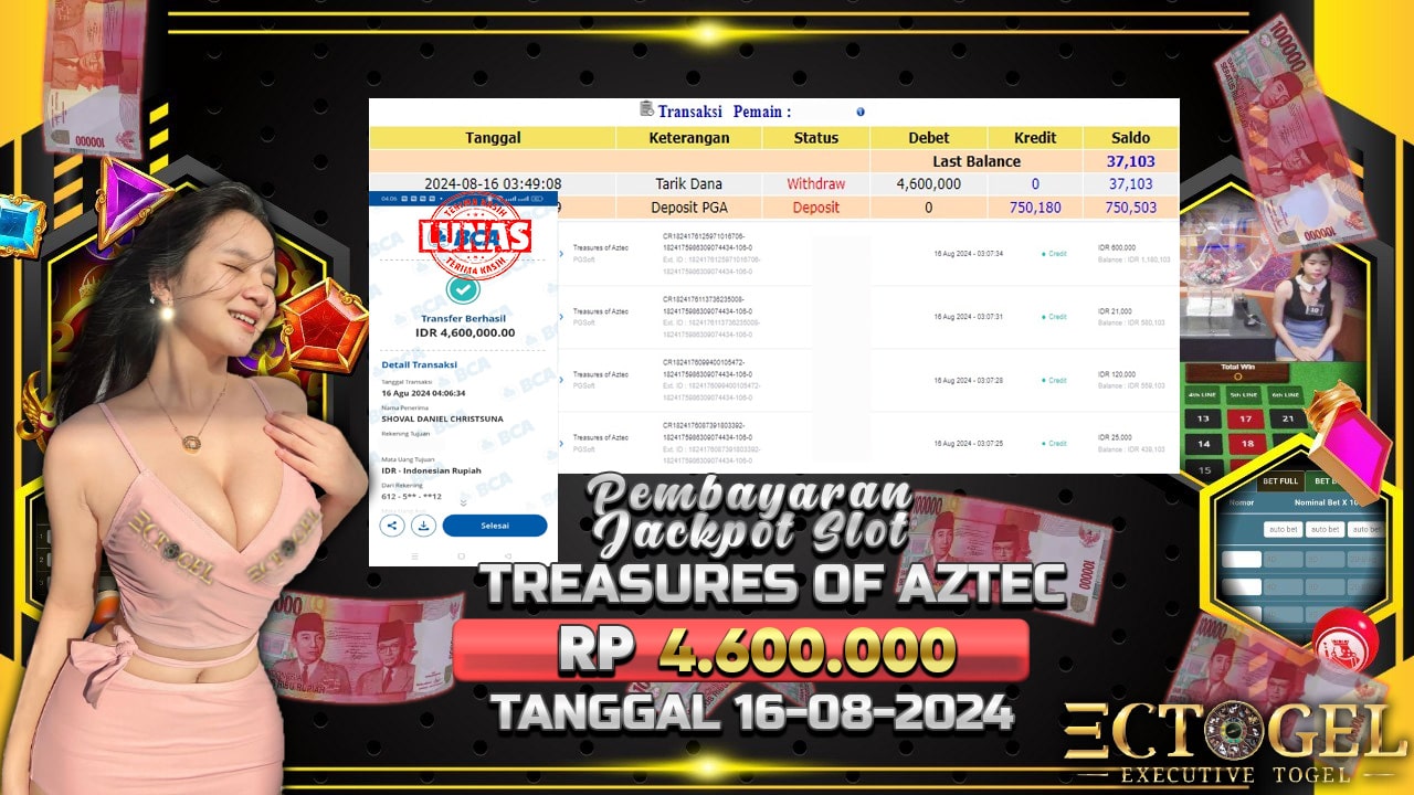 BUKTI JACKPOT SLOT TREASURES OF AZTEC TERPERCAYA DI INDONESIA TGL 16-08-2024