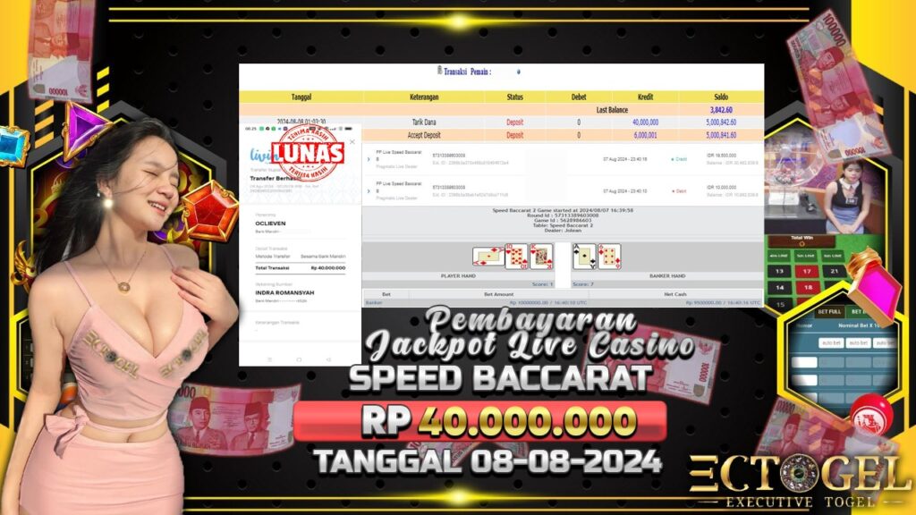 BUKTI JACKPOT SPEED BACCARAT TERPERCAYA DI INDONESIA TGL 08-08-2024