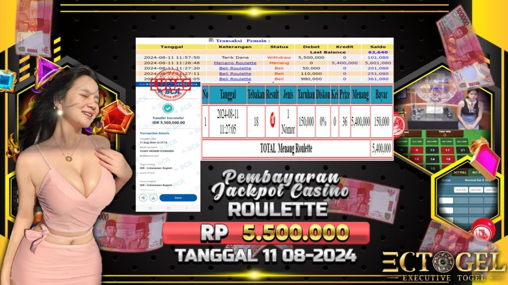 BUKTI JACKPOT LIVE CASINO ROULETTE TERPERCAYA DI INDONESIA TGL 11-08-2024