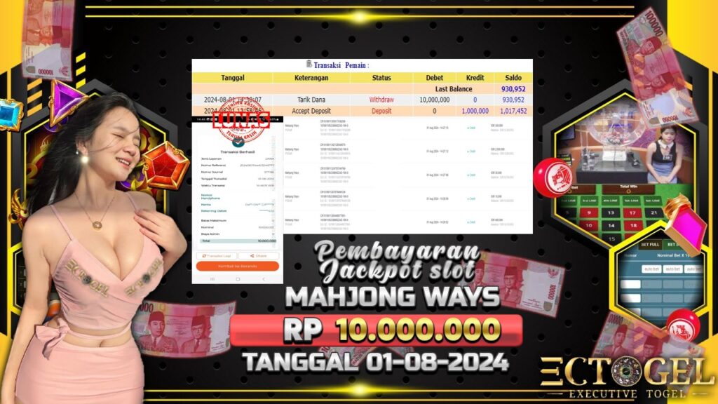 BUKTI JACKPOT SLOT MAHJONG WAYS TERPERCAYA DI INDONESIA TGL 01-08-2024