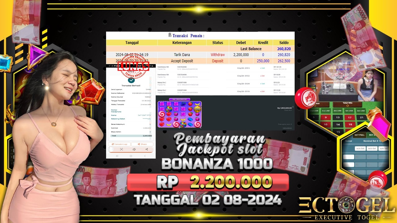 BUKTI JACKPOT SLOT SWEET BONANZA 1000 TERPERCAYA DI INDONESIA TGL 02-08-2024