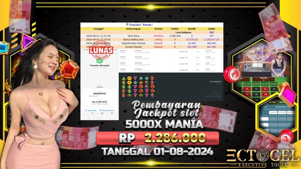 BUKTI JACKPOT SLOT 5000X MANIA TERPERCAYA DI INDONESIA TGL 01-08-2024