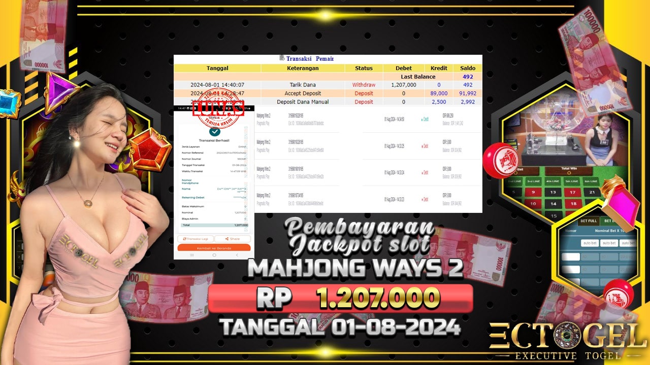 BUKTI JACKPOT SLOT MAHJONG WAYS 2  TERPERCAYA DI INDONESIA TGL 01-08-2024