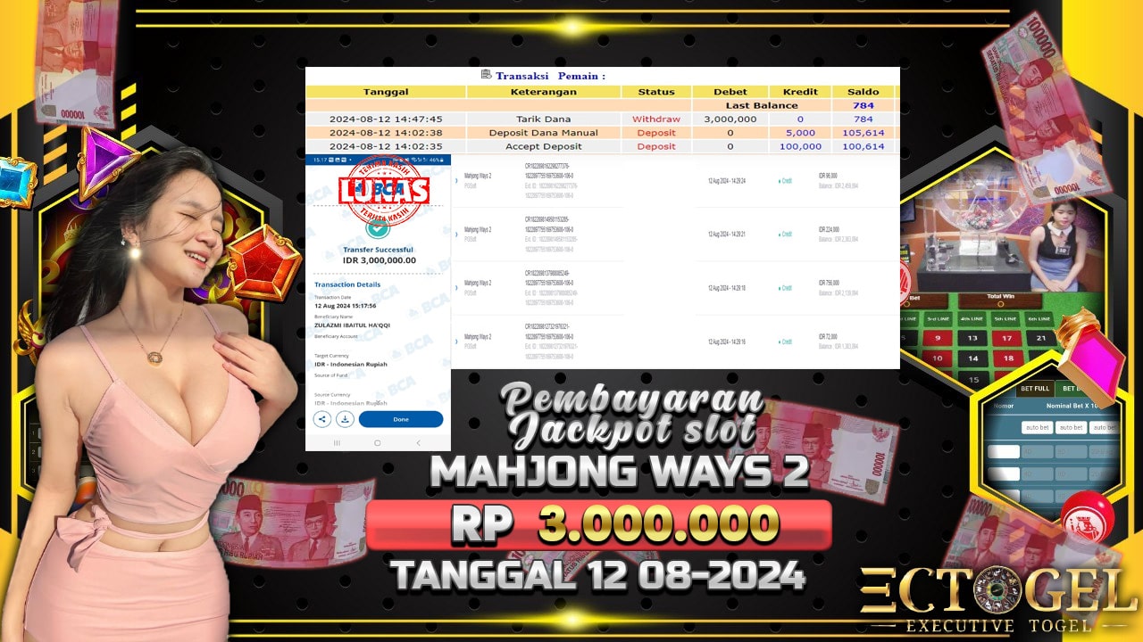 BUKTI JACKPOT SLOT MAHJONG WAYS 2 TERPERCAYA DI INDONESIA TGL 12-08-2024