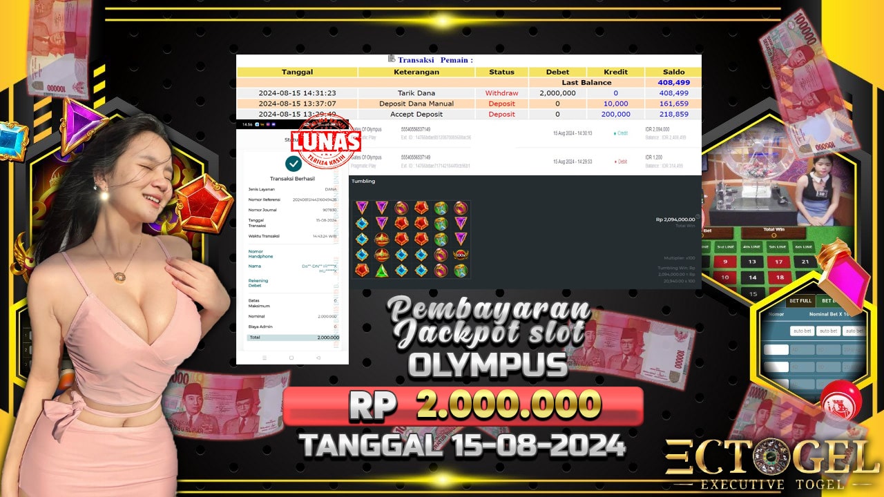 BUKTI JACKPOT SLOT GATES OF OLYMPUS TERPERCAYA DI INDONESIA TGL 15-08-2024