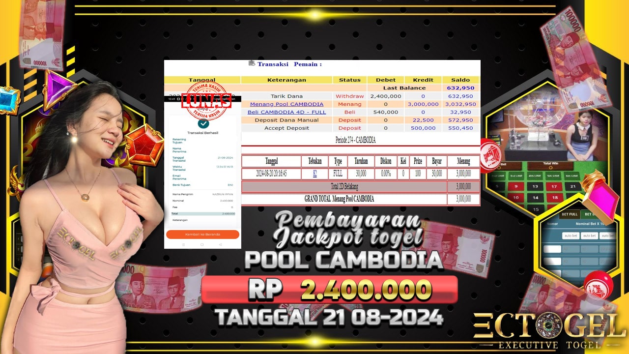 BUKTI JACKPOT TOGEL ONLINE POOL CAMBODIA TERPERCAYA DI INDONESIA TGL 21-08-2024