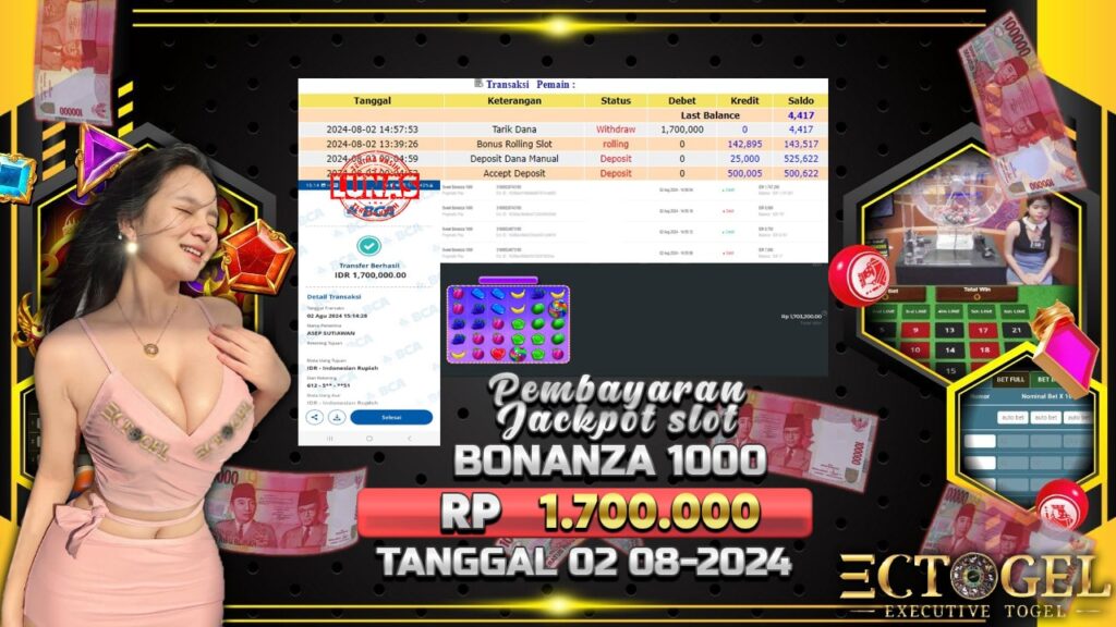 BUKTI JACKPOT SLOT SWEET BONANZA 1000 TERPERCAYA DI INDONESIA TGL 02-08-2024