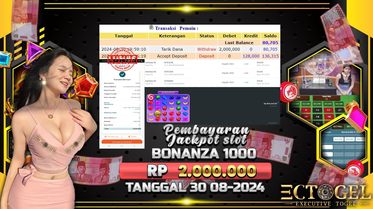 BUKTI JACKPOT SLOT SWEET BONANZA 1000 TERPERCAYA DI INDONESIA TGL 30-08-2024