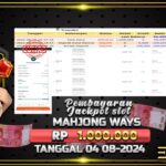 BUKTI JACKPOT SLOT MAHJONG WAYS TERPERCAYA DI INDONESIA TGL 05-08-2024