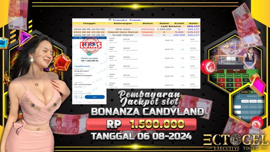 BUKTI JACKPOT SLOT SWEET BONANZA CANDYLAND TERPERCAYA DI INDONESIA TGL 06-08-2024