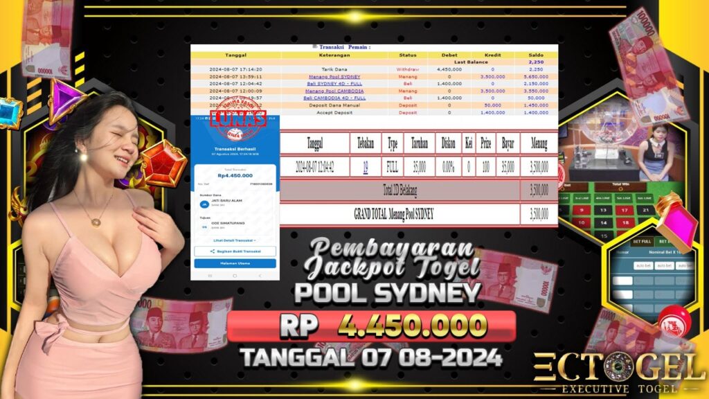 BUKTI JACKPOT TOGEL ONLINE POOL SYDNEY TERPERCAYA DI INDONESIA TGL 07-08-2024