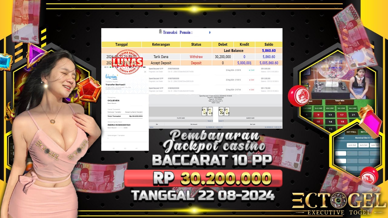 BUKTI JACKPOT LIVE CASINO BACCARAT TERPERCAYA DI INDONESIA TGL 22-08-2024