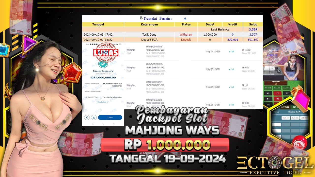 BUKTI JACKPOT SLOT MAHJONG WAYS TERPERCAYA DI INDONESIA TGL 19-09-2024