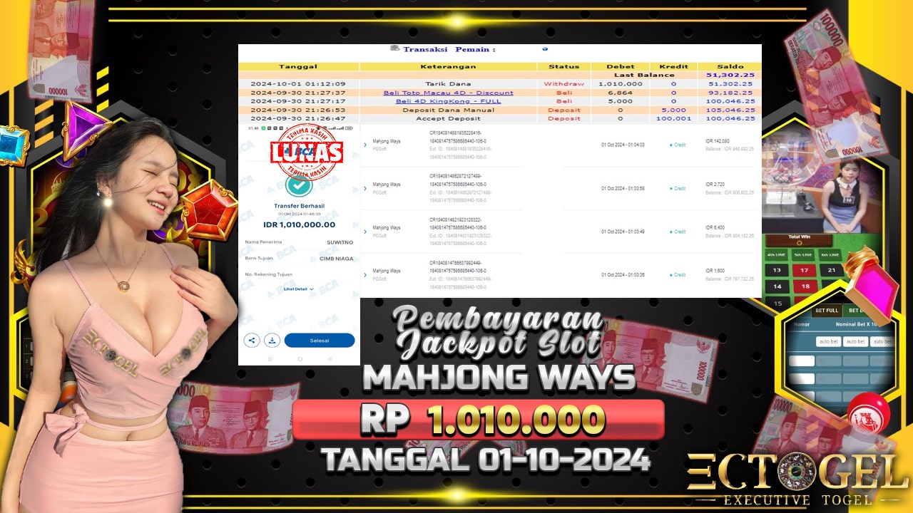 BUKTI JACKPOT SLOT MAHJONG WAYS TERPERCAYA DI INDONESIA TGL 01-10-2024