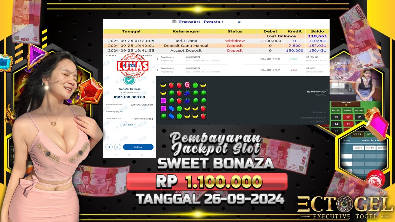 BUKTI JACKPOT SLOT SWEET BONANZA TERPERCAYA DI INDONESIA TGL 26-09-2024