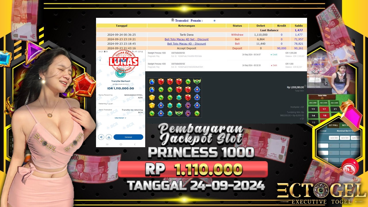 BUKTI JACKPOT SLOT STARLIGHT PRINCESS 1000 TERPERCAYA DI INDONESIA TGL 24-09-2024