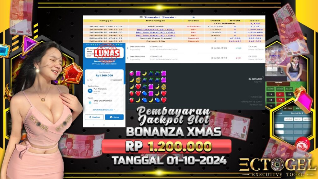 BUKTI JACKPOT SLOT SWEET BONANZA XMAS TERPERCAYA DI INDONESIA TGL 01-10-2024