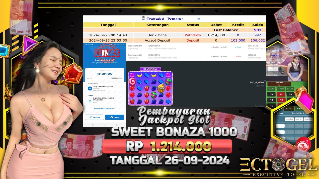 BUKTI JACKPOT SLOT SWEET BONANZA 1000 TERPERCAYA DI INDONESIA TGL 26-09-2024