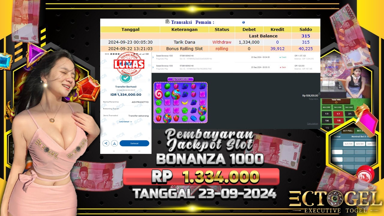 BUKTI JACKPOT SLOT SWEET BONANZA 1000 TERPERCAYA DI INDONESIA TGL 23-09-2024